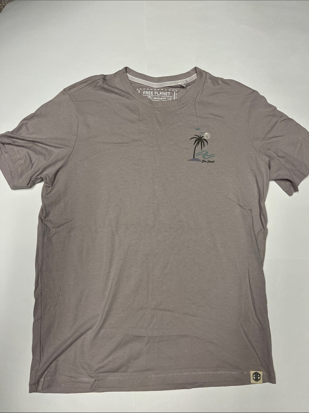 Free Planet Men's Short-Sleeve Tee in Taupe with Palm Graphic